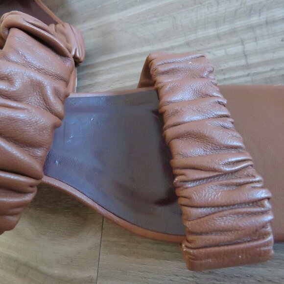 STAUD Frankie Ruched Block Heel Mule Slip On Shoes in Tan Leather - Size US 8 - Picture 13 of 15